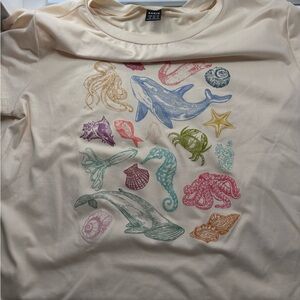 SHEIN Cream Sea Creature Graphic Tee